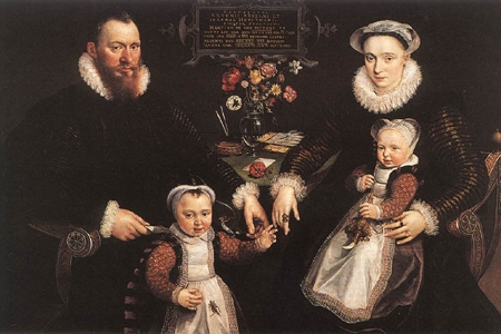 Antonius Anselmus und seine Familie, typische Kleidung der Spanischen Weltmode, 1577
